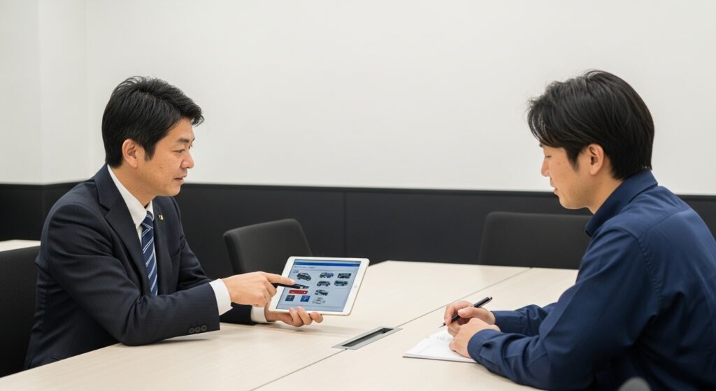 小竿代表がタブレットを用いてインストラクター養成講座の未来像を説明する様子