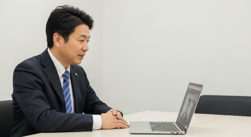 インストラクター養成講座のオンライン個別相談で受講希望者と面談する代表