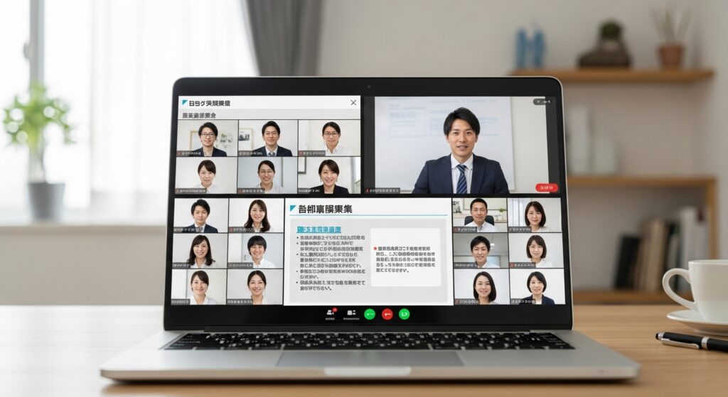 日本人のインストラクター候補者たちがオンラインで東京ドライビングサポートのフランチャイズ説明会に参加している様子。