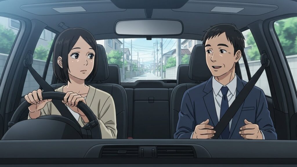 ペーパードライバー講習で、インストラクターと対話しながら運転の考え方を確認している様子