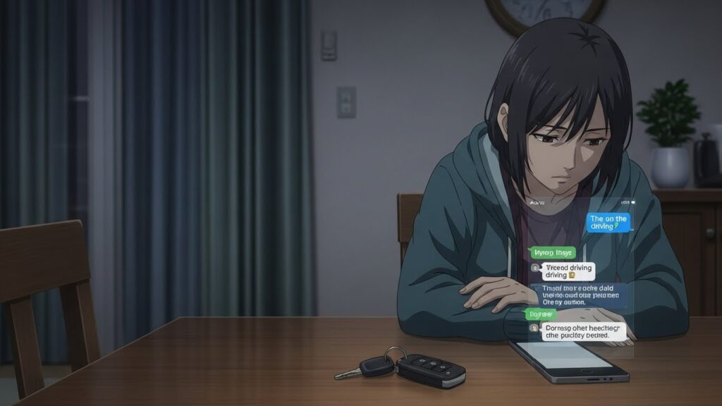 再開したものの運転が続かず、自宅で不安と失望を感じているペーパードライバーの様子