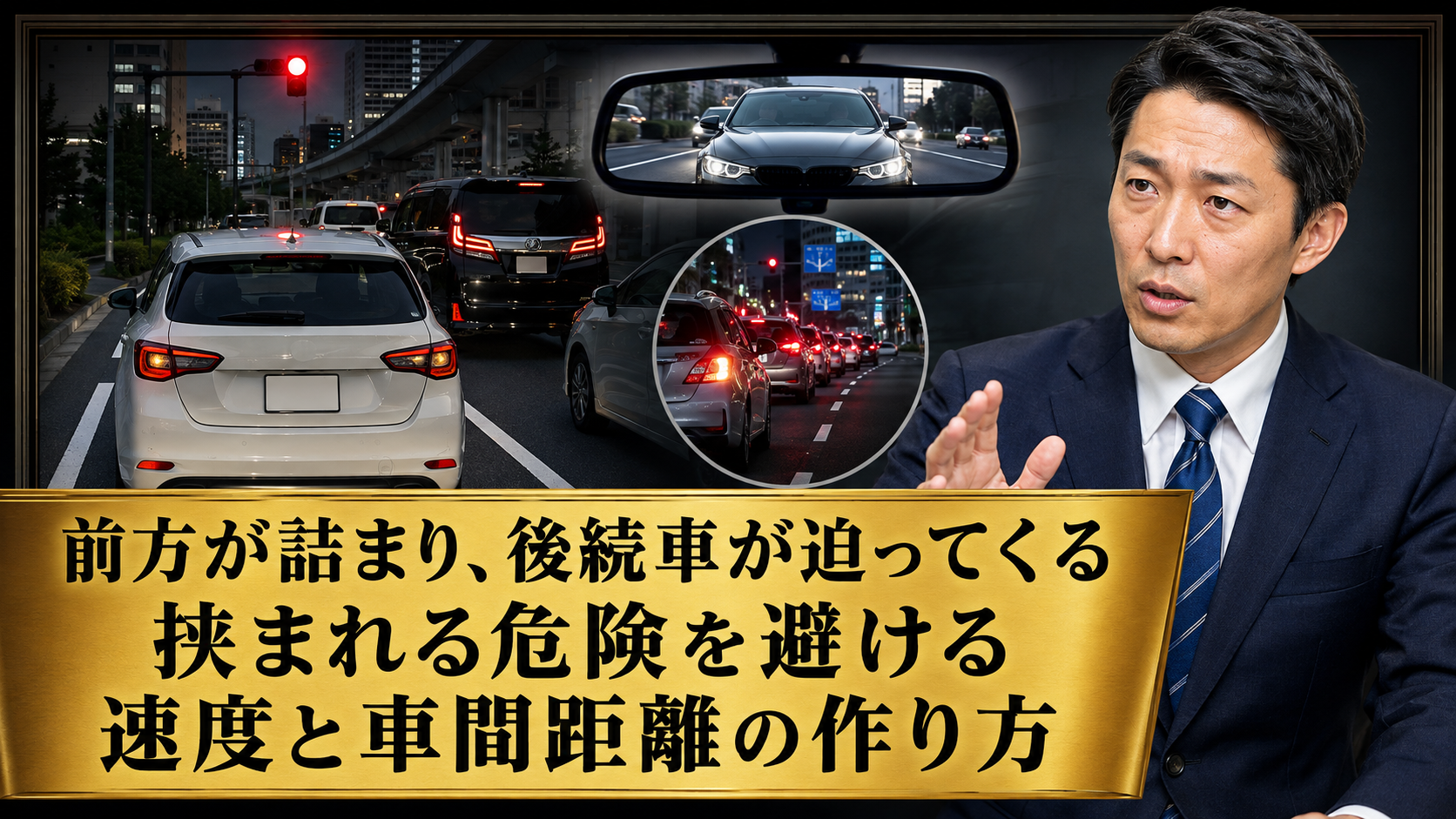 前方が詰まり、後続車が迫ってくる|挟まれる危険を避ける速度と車間距離の作り方